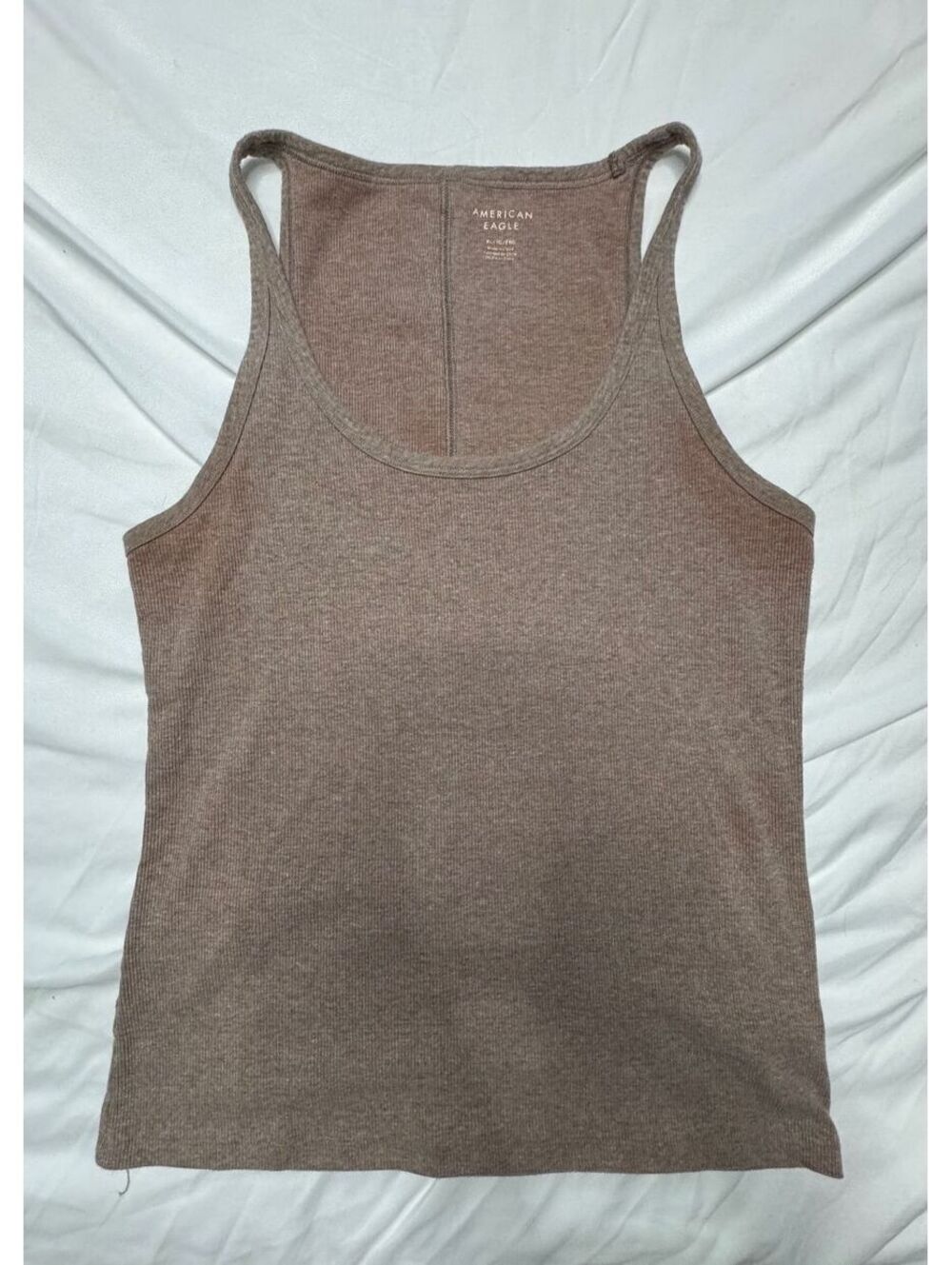 American Eagle Ribbed Scoop Neck Tank Top - Heathered Taupe / Brown Size XL